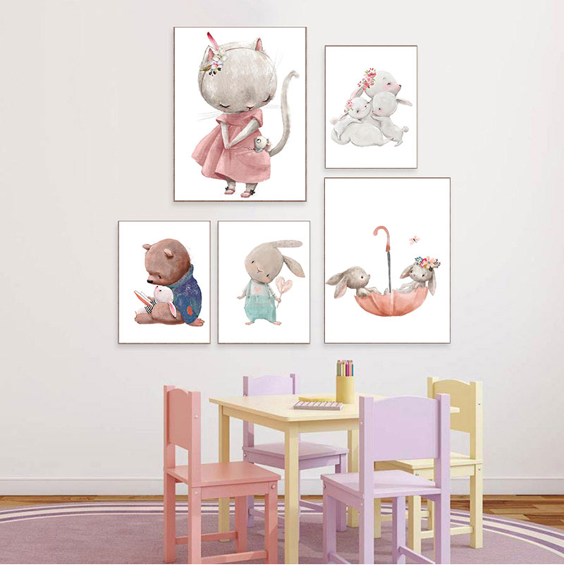 Baby Nursery Animal Prints - 1 шт. безрамный декоративный художественный принт,