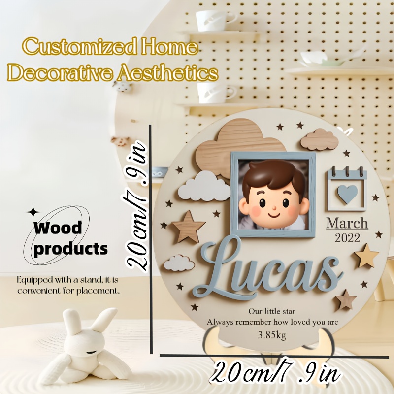 Baby Nursery Decorations - Персонализированная фоторамка для малыша, деревянная табличка
