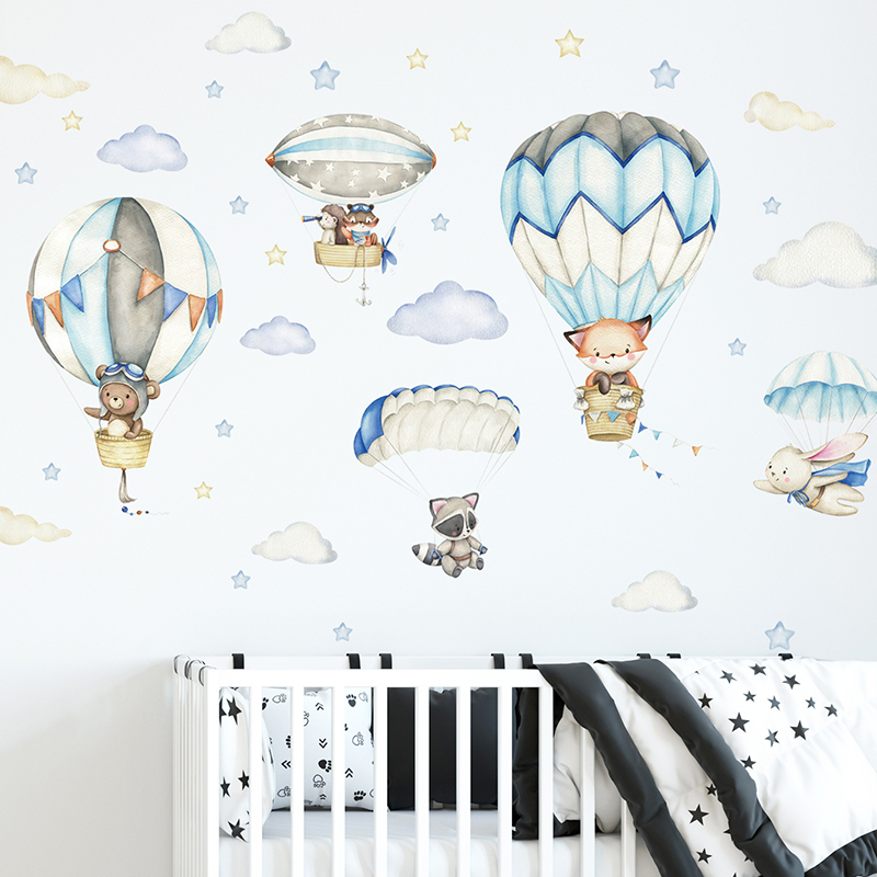 Baby Nursery Artwork - Мультяшные милые животные, воздушные шары, наклейки