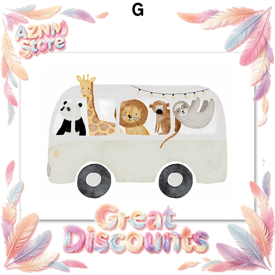 Baby Nursery Animal Prints - Бохо-животные: Слон, Кролик, Медведь, Олень, Пчела.