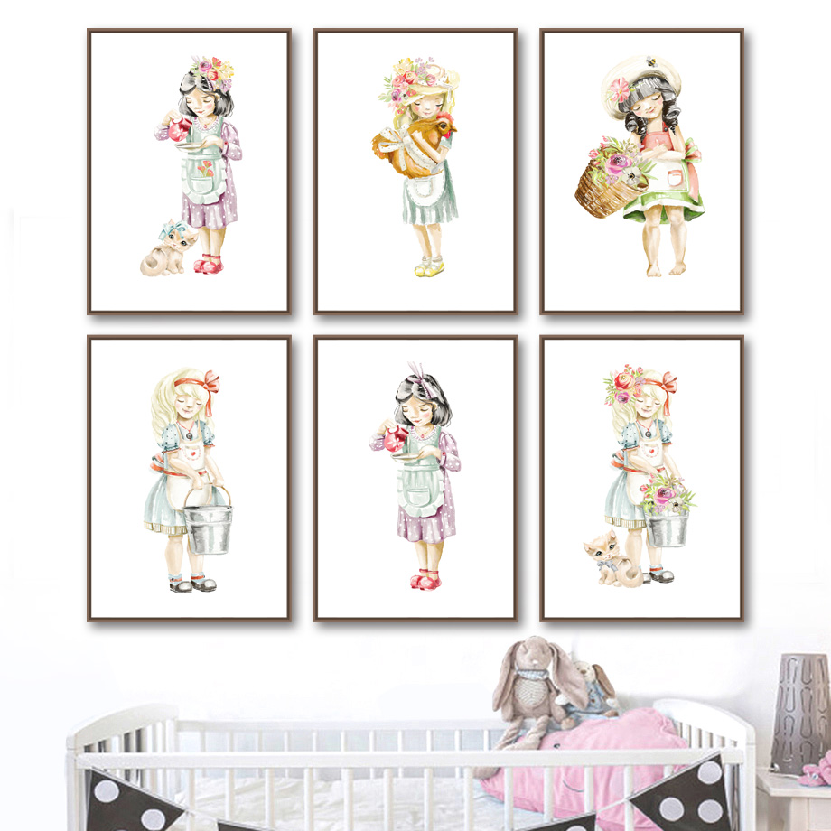 Baby Nursery Mirror - Милая маленькая девочка, цветок, кошка, курица,