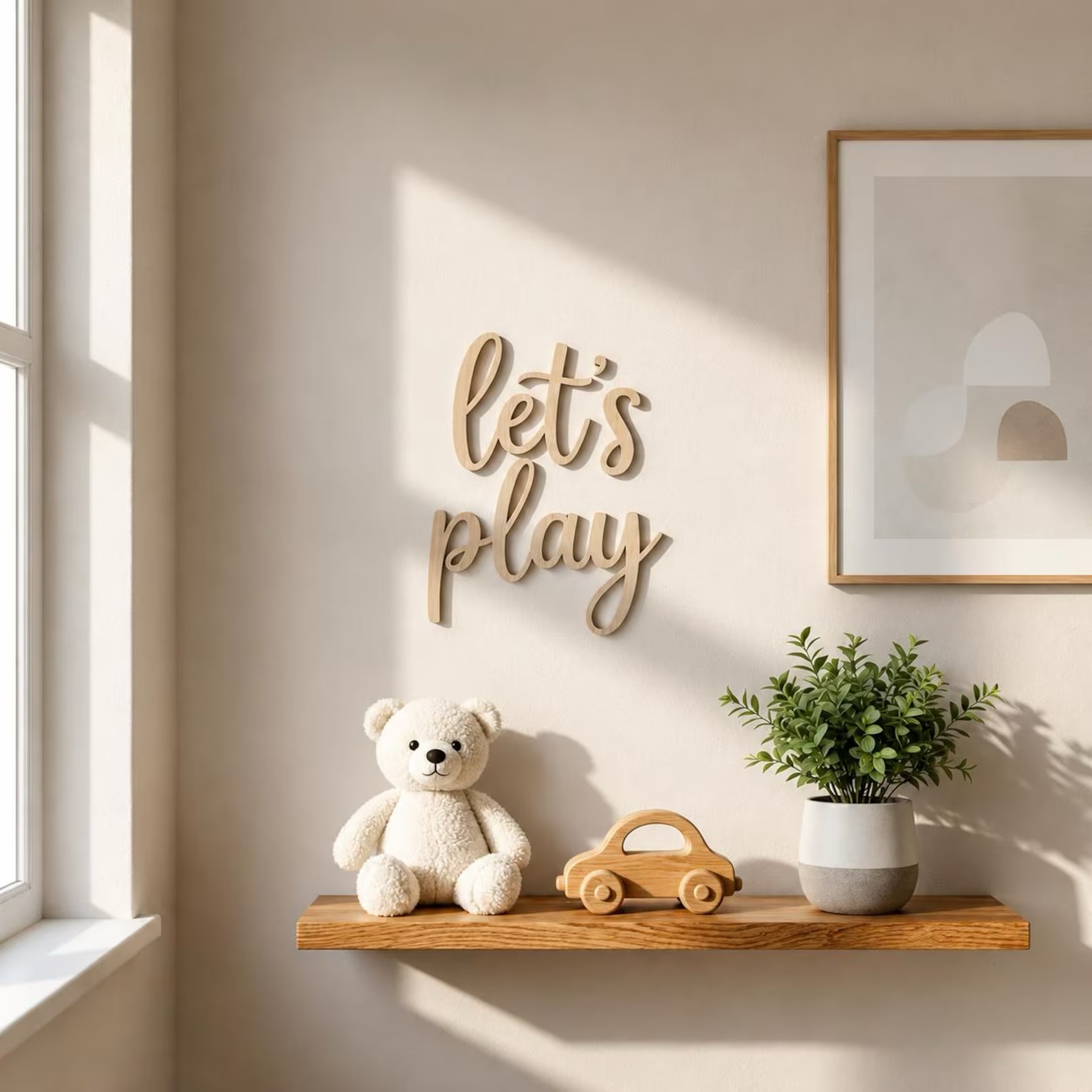 Baby Nursery Room - Деревянная настенная табличка «Let's Play», декор
