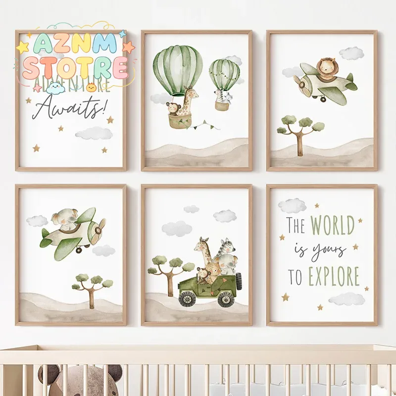 Baby Nursery Animal Prints - Постеры с изображением животных в воздушных