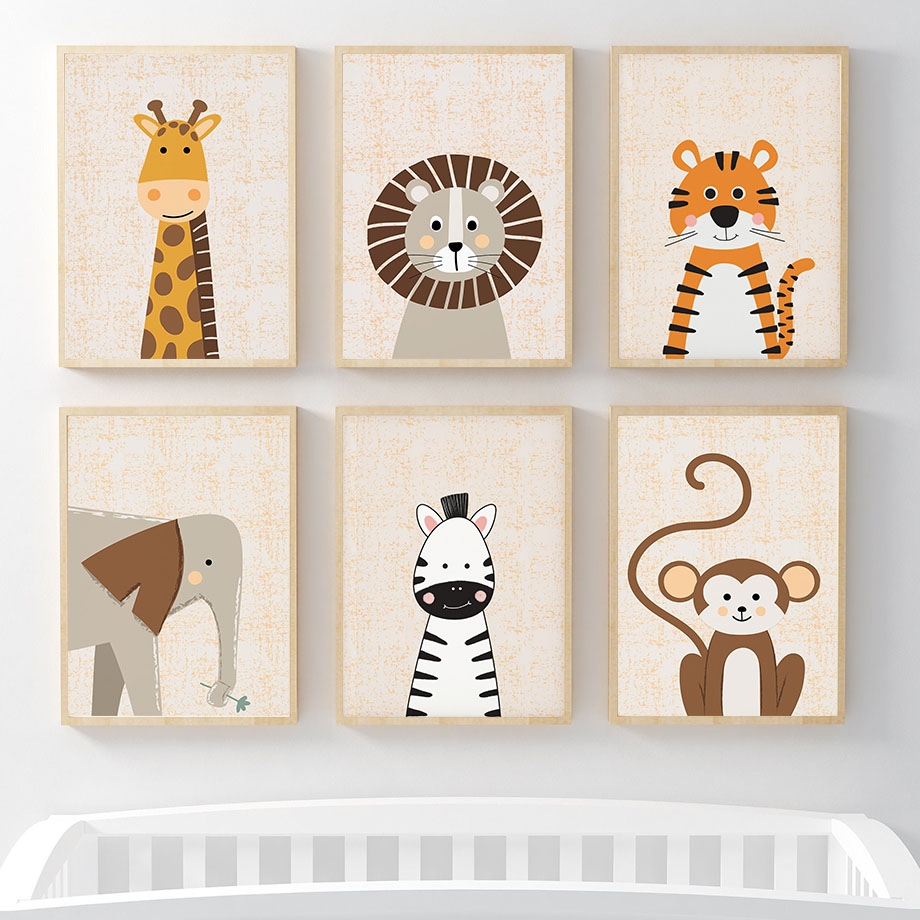 Baby Nursery Animal Prints - Картины на холсте с изображением льва,