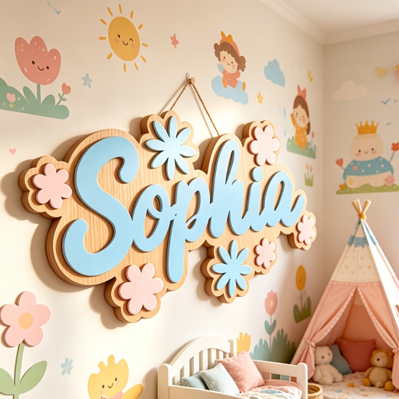 Baby Nursery Decorations - Персонализированная табличка с именем в цветочном