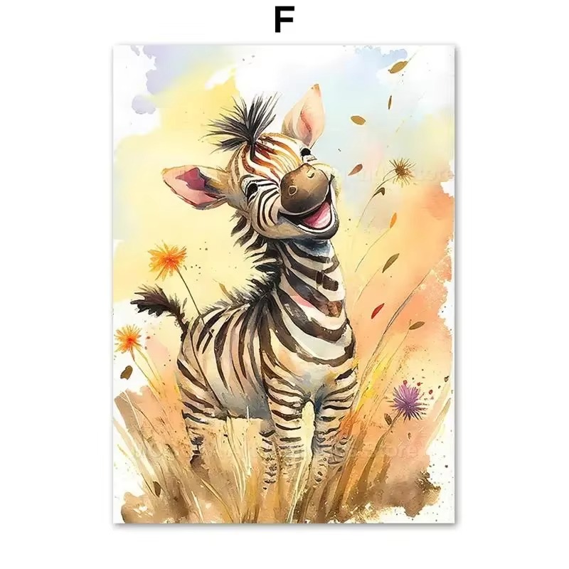 Baby Nursery Artwork - Акварельные постеры с животными: лев, жираф,