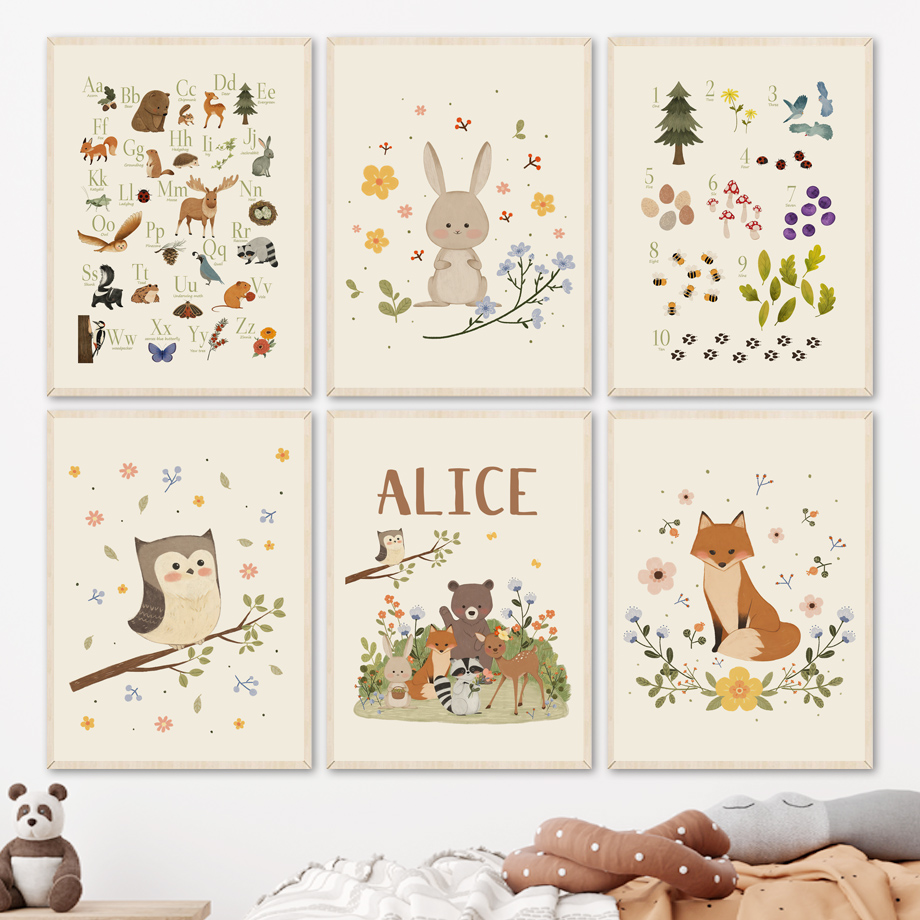 Baby Nursery Animal Prints - 1 шт. безрамный холст с милыми