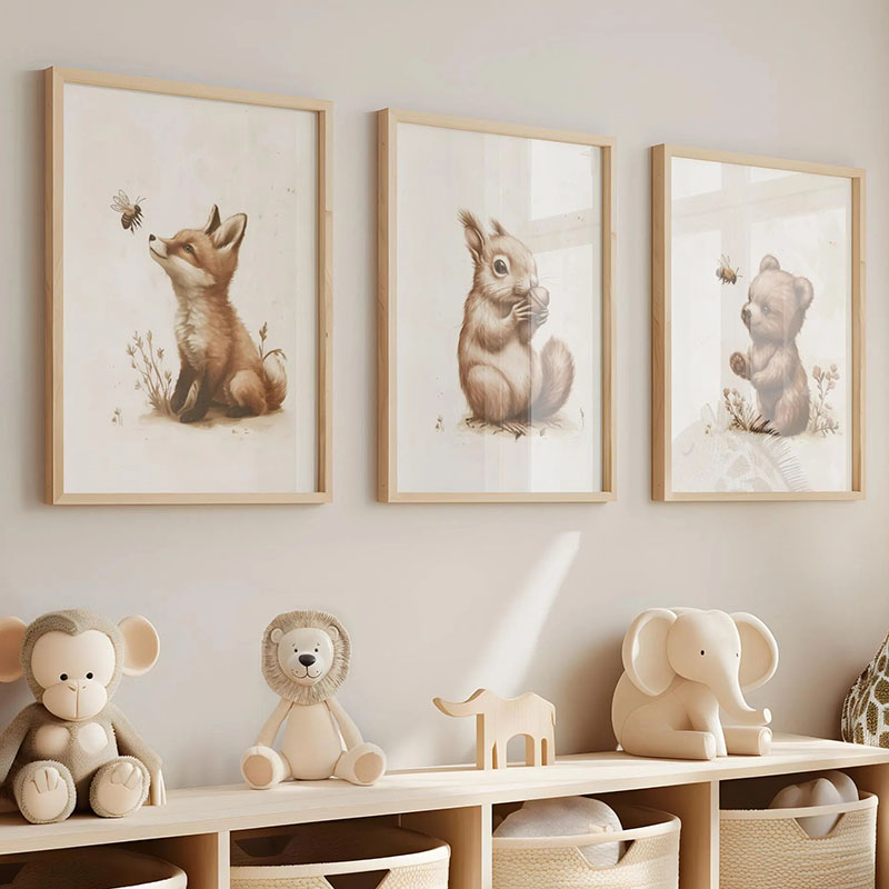 Baby Nursery Animal Prints - Постеры с животными: медведь, кролик, лиса,