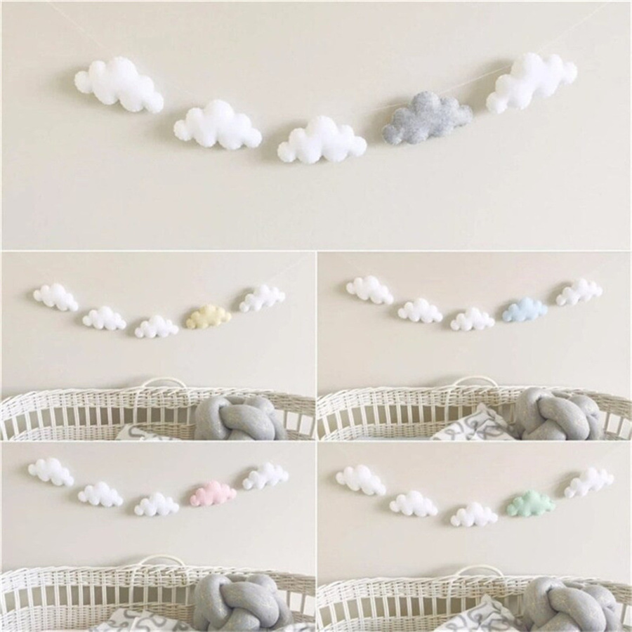 Baby Nursery Ornaments - Скандинавские фетровые гирлянды с облаками, веревка,