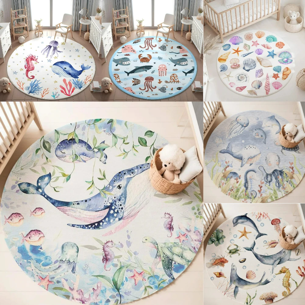 Baby Nursery Animal Prints - Круглый ковер с изображением морских животных