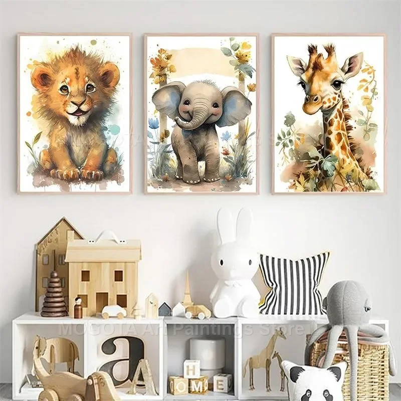 Акварель Лев Жираф Тигр Слон З – обзор и цена Baby Nursery Animal Prints