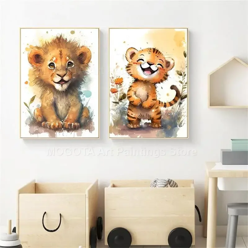Акварель Лев Жираф Тигр Слон З – обзор и цена Baby Nursery Animal Prints